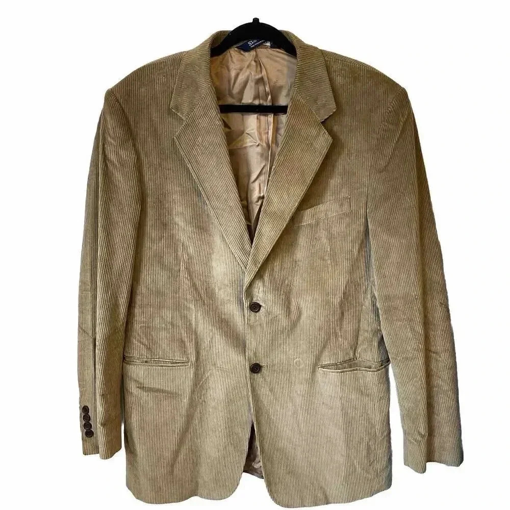Stafford Blazer Mens 42 Long Corduroy 2 Button Lined Beige Suit BlazerSport Coat